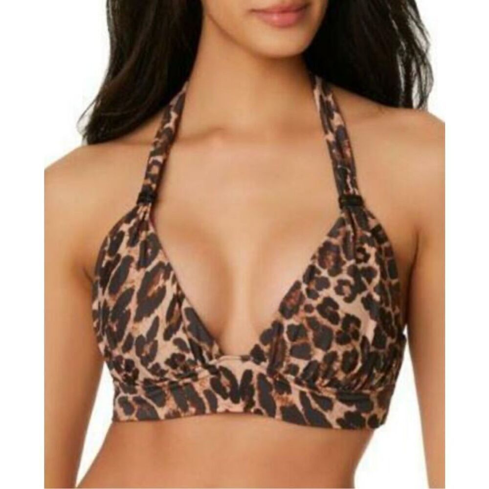 Bar III Cheetah Print Halter Bikini Top Brown Natural Size XS